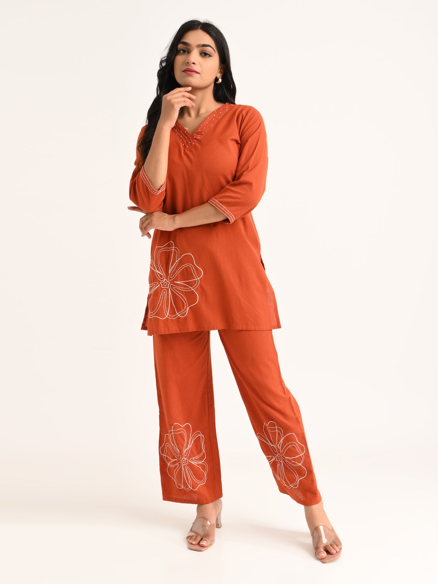Rust Orange Embroidered Co-ord Set