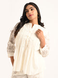White Pintuck Top Embroidered Co-ord Set