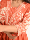 Rust Tiered Flared Dress with Floral Print
