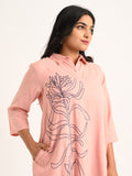 Blush Pink Shirt Dress with Abstract Embroidery