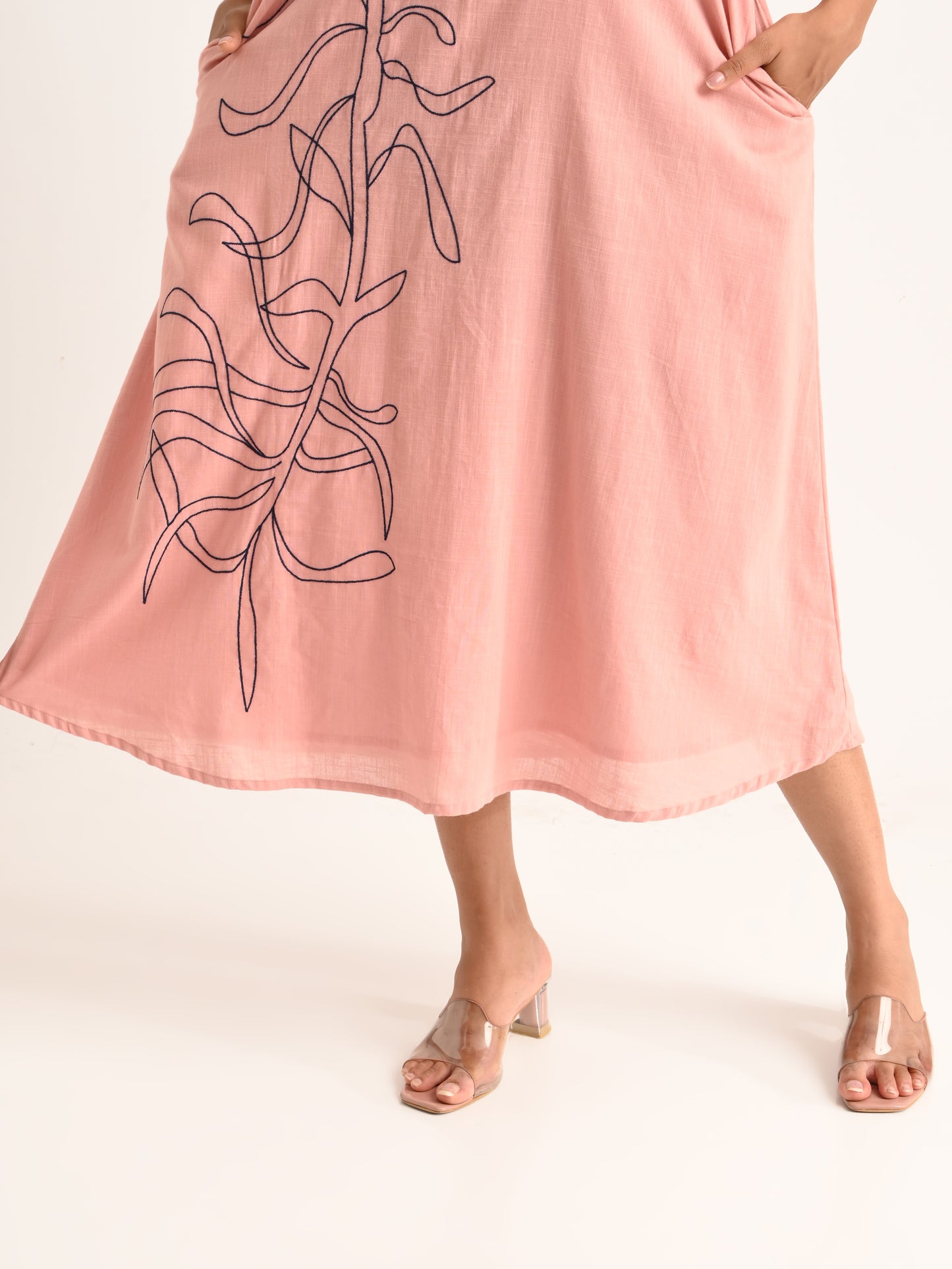 Blush Pink Shirt Dress with Abstract Embroidery