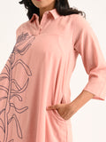 Blush Pink Shirt Dress with Abstract Embroidery