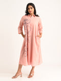 Blush Pink Shirt Dress with Abstract Embroidery
