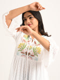 White Flared Short Dress with Colorful Embroidery