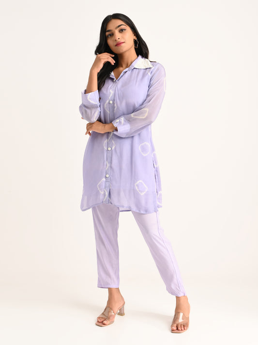 Lilac Shibori printed co-ord set