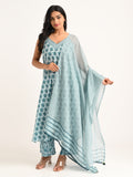 Azure Bloom Cotton Kurta Set