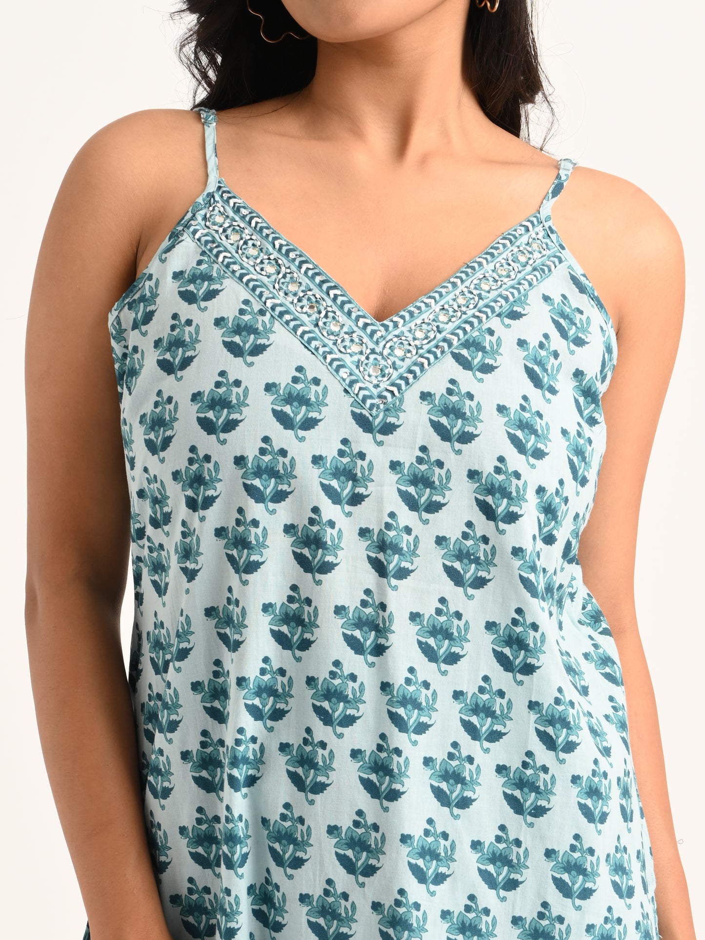 Azure Bloom Cotton Kurta Set