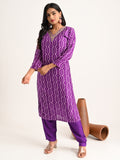 Purple Printed Kurta Set with Dupatta