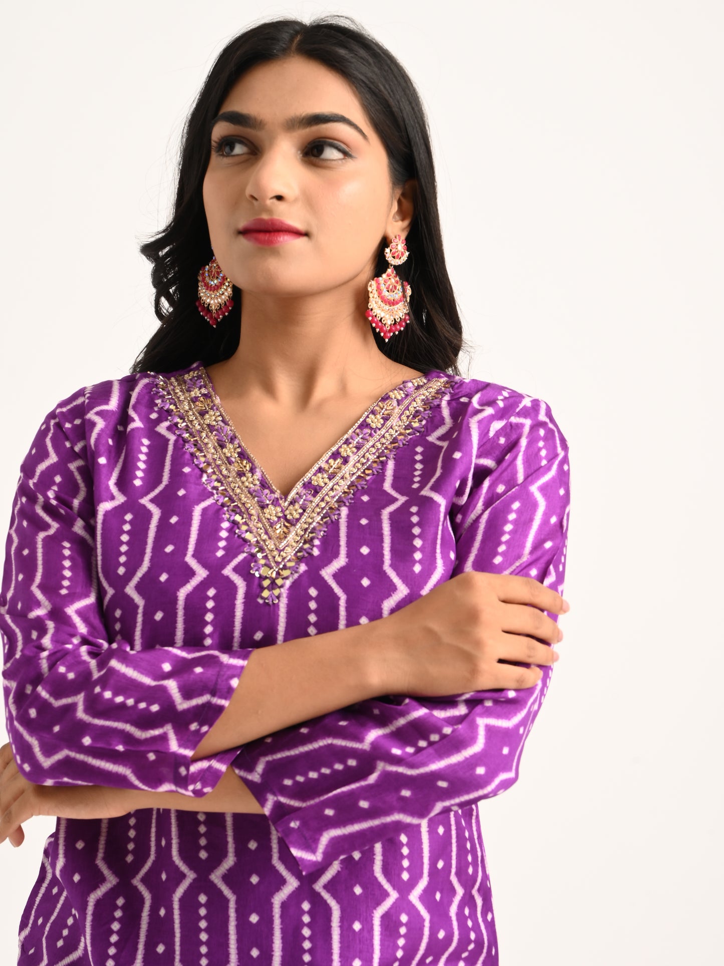 Purple Printed Kurta Set with Dupatta