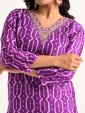 Purple Printed Kurta Set with Dupatta