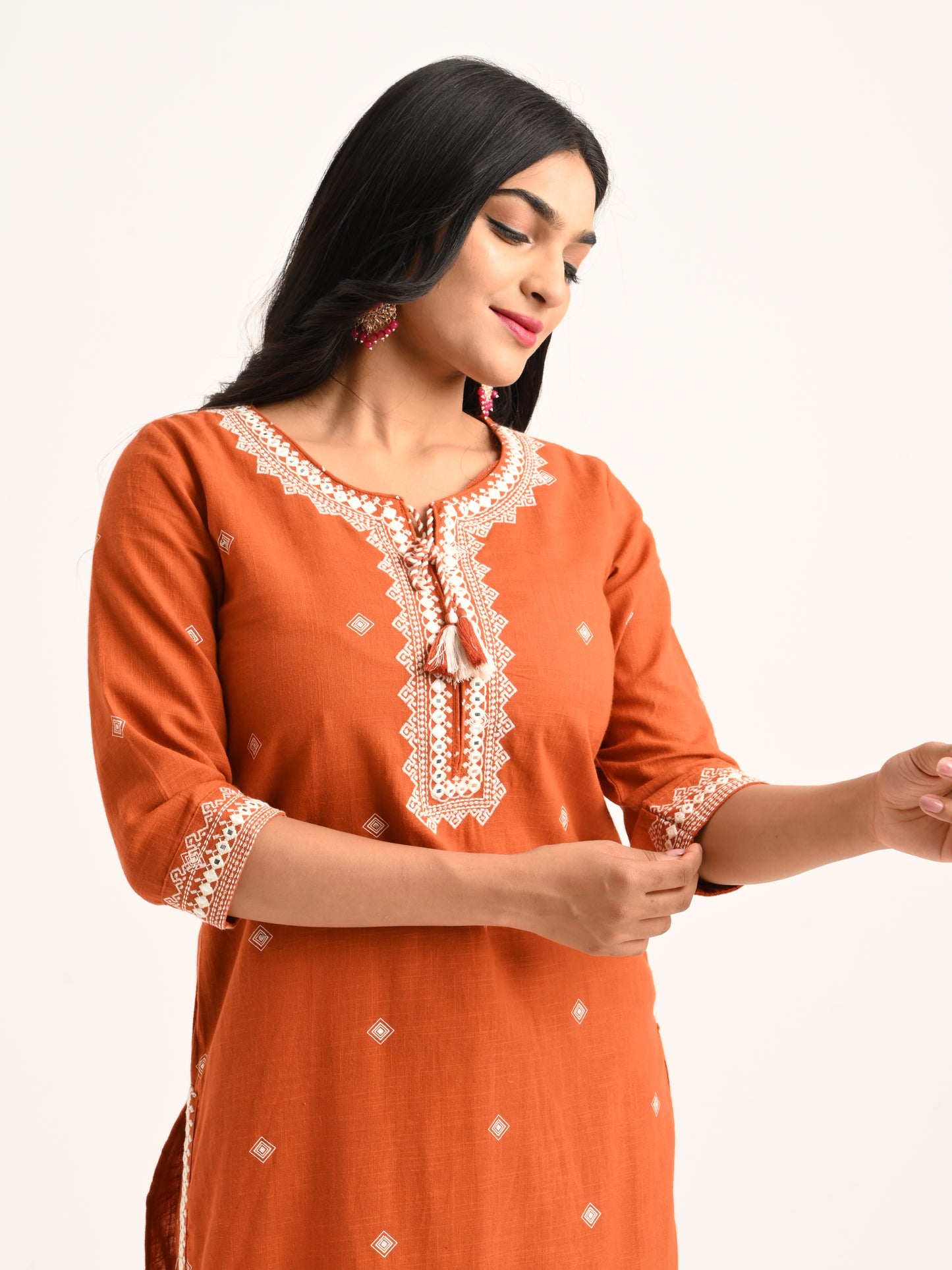 Rust Threadwork Kurta Set