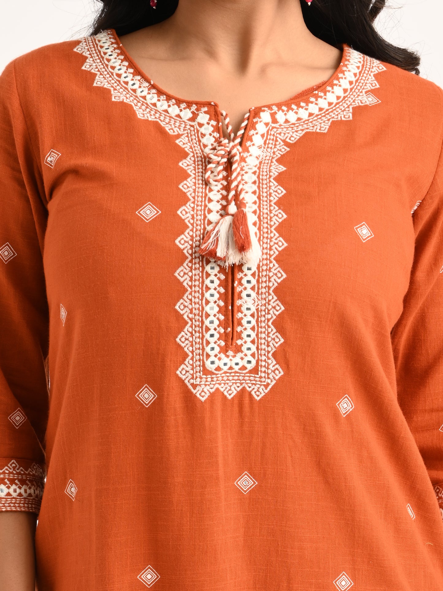 Rust Threadwork Kurta Set