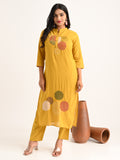 Thread Embroidered Mustard Kurta Set
