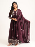 Wine Floral Embriodered Anarakali