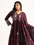 Wine Floral Embriodered Anarakali