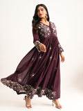 Wine Floral Embriodered Anarakali