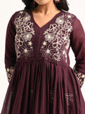 Wine Floral Embriodered Anarakali
