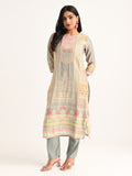 Pastel Printed Straight Kurta Set in Grey