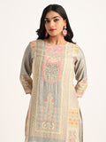 Pastel Printed Straight Kurta Set in Grey