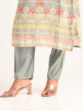 Pastel Printed Straight Kurta Set in Grey