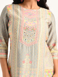 Pastel Printed Straight Kurta Set in Grey
