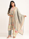 Pastel Printed Straight Kurta Set in Grey