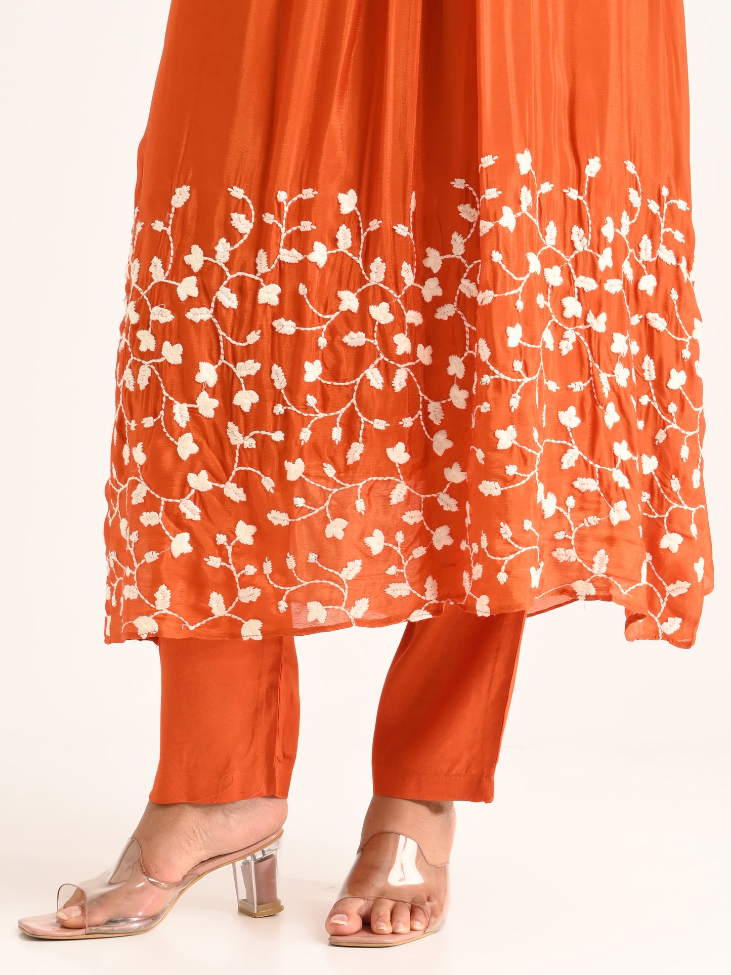 Rust Floral Yoke & Hem Kurta Set