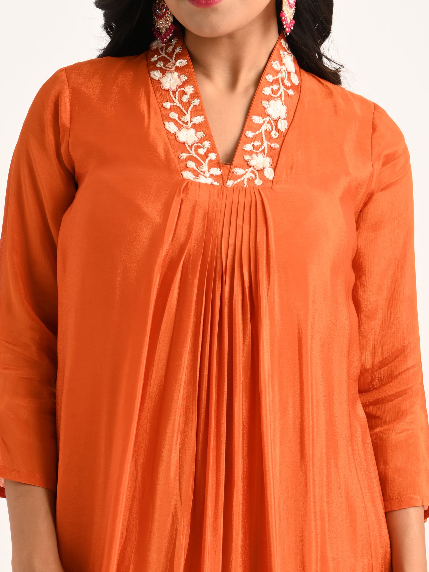 Rust Floral Yoke & Hem Kurta Set