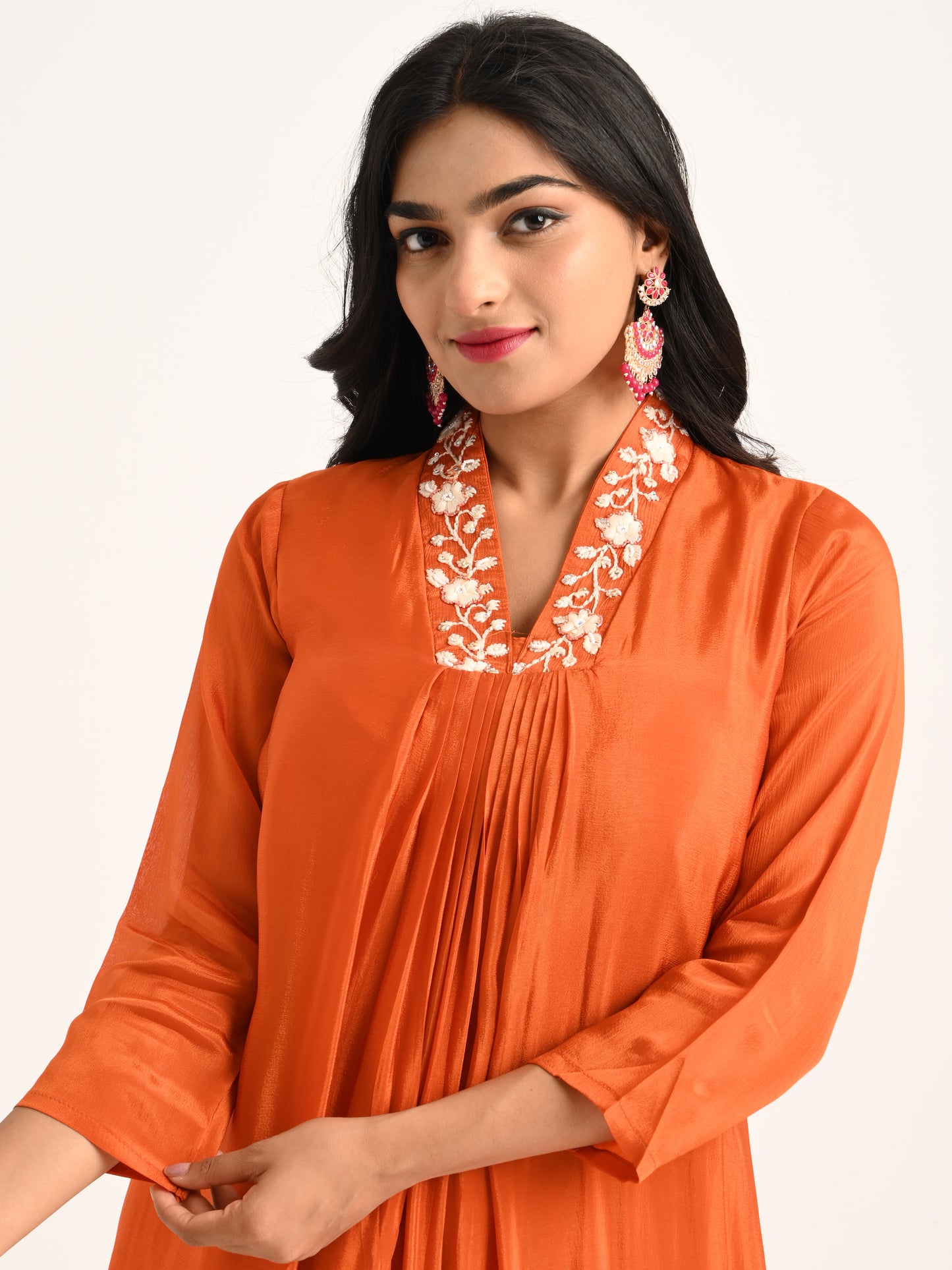 Rust Floral Yoke & Hem Kurta Set