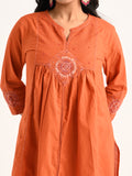 Rust Gathered Kurta Set with Dupatta