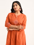 Rust Gathered Kurta Set with Dupatta