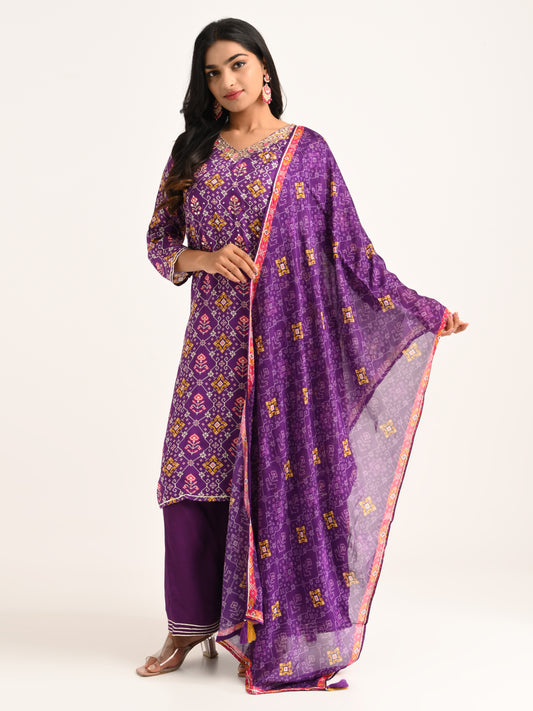 Purple Patola gota embroidered set