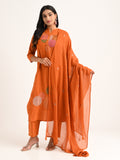 Thread Embroidered Rust Kurta Set