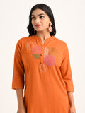 Thread Embroidered Rust Kurta Set