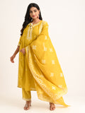 Yellow Threadwork Kurta Set