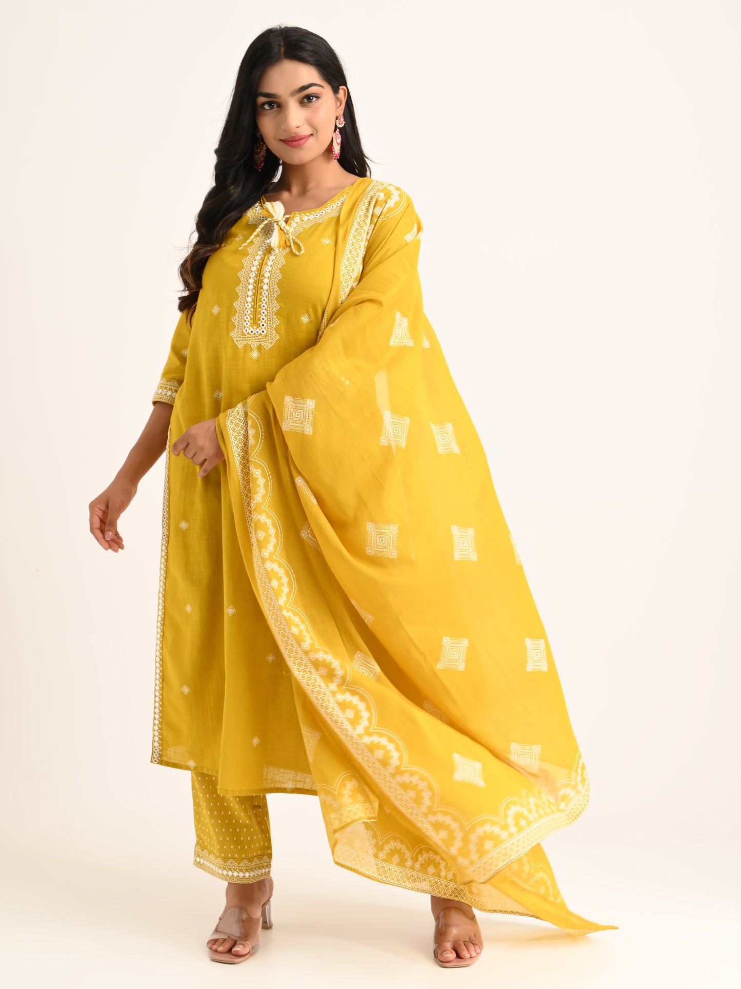 Yellow Threadwork Kurta Set