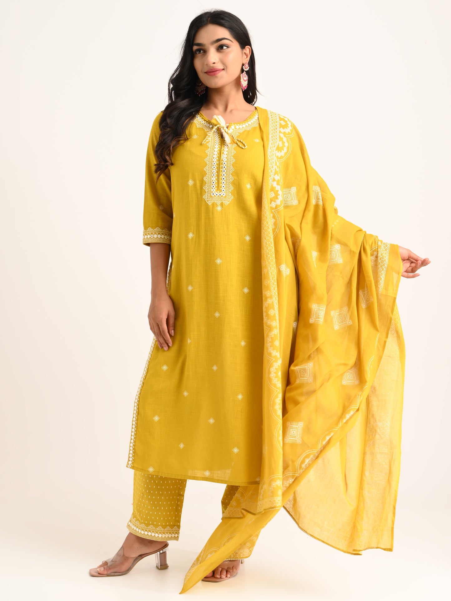 Yellow Threadwork Kurta Set
