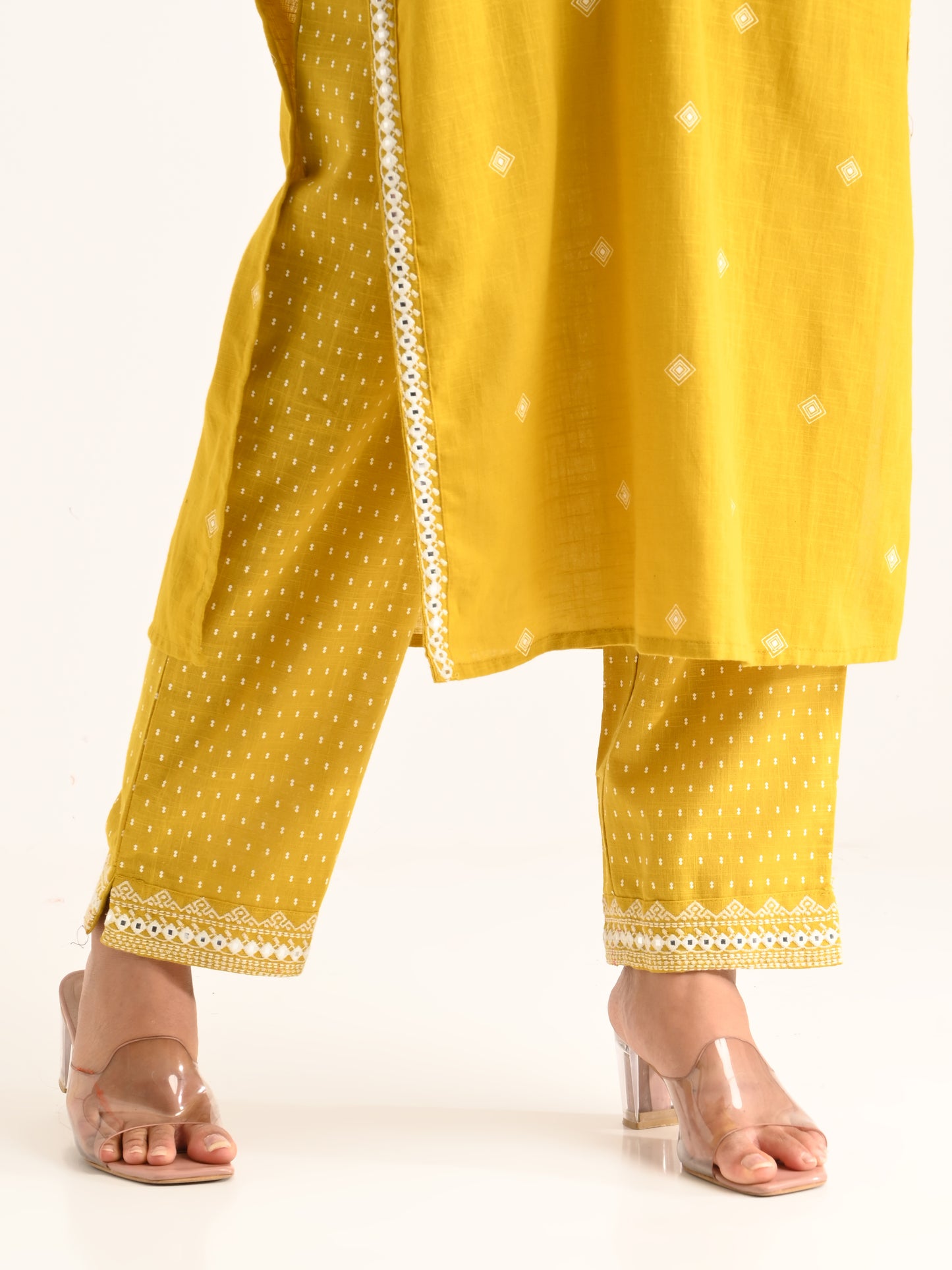 Yellow Threadwork Kurta Set
