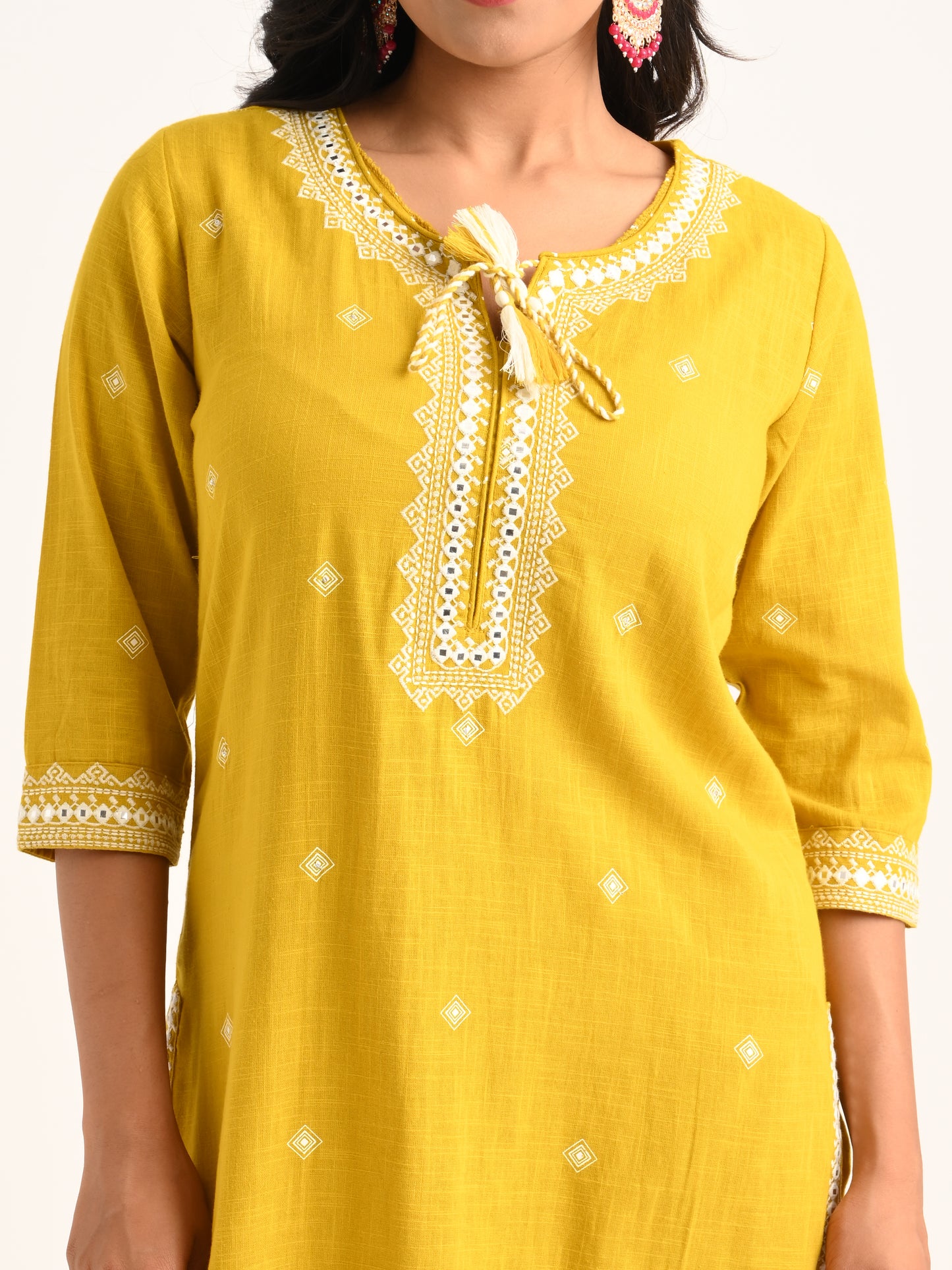 Yellow Threadwork Kurta Set