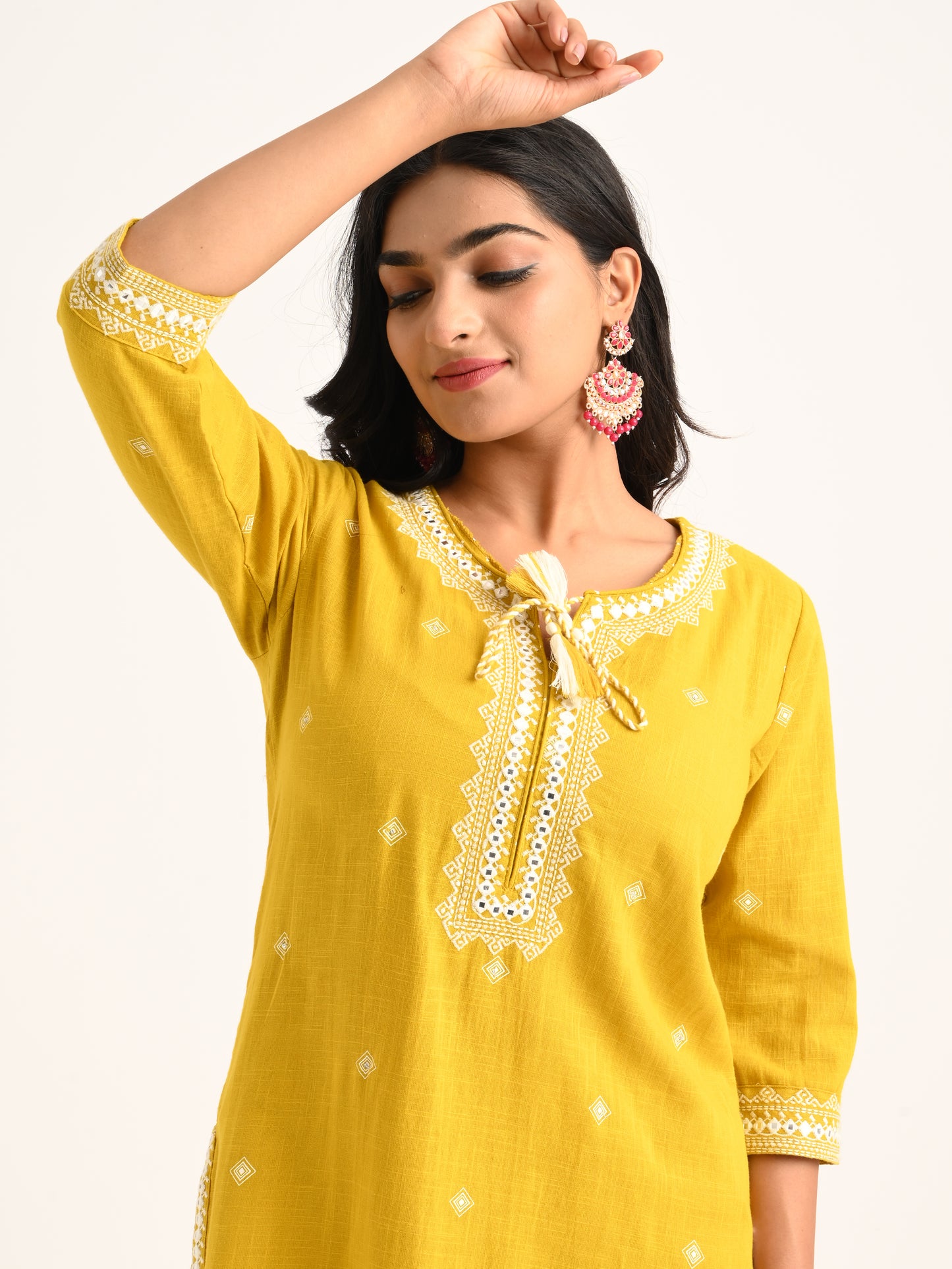 Yellow Threadwork Kurta Set