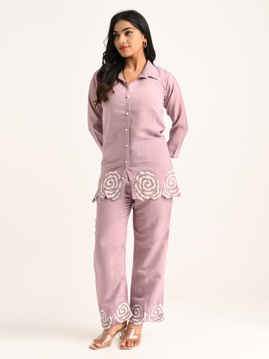 Lilac Rose Embroidered Co-ord Set