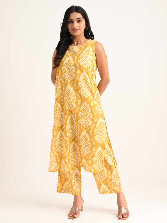 Mustard Sleeveless Printed Co-ord Set