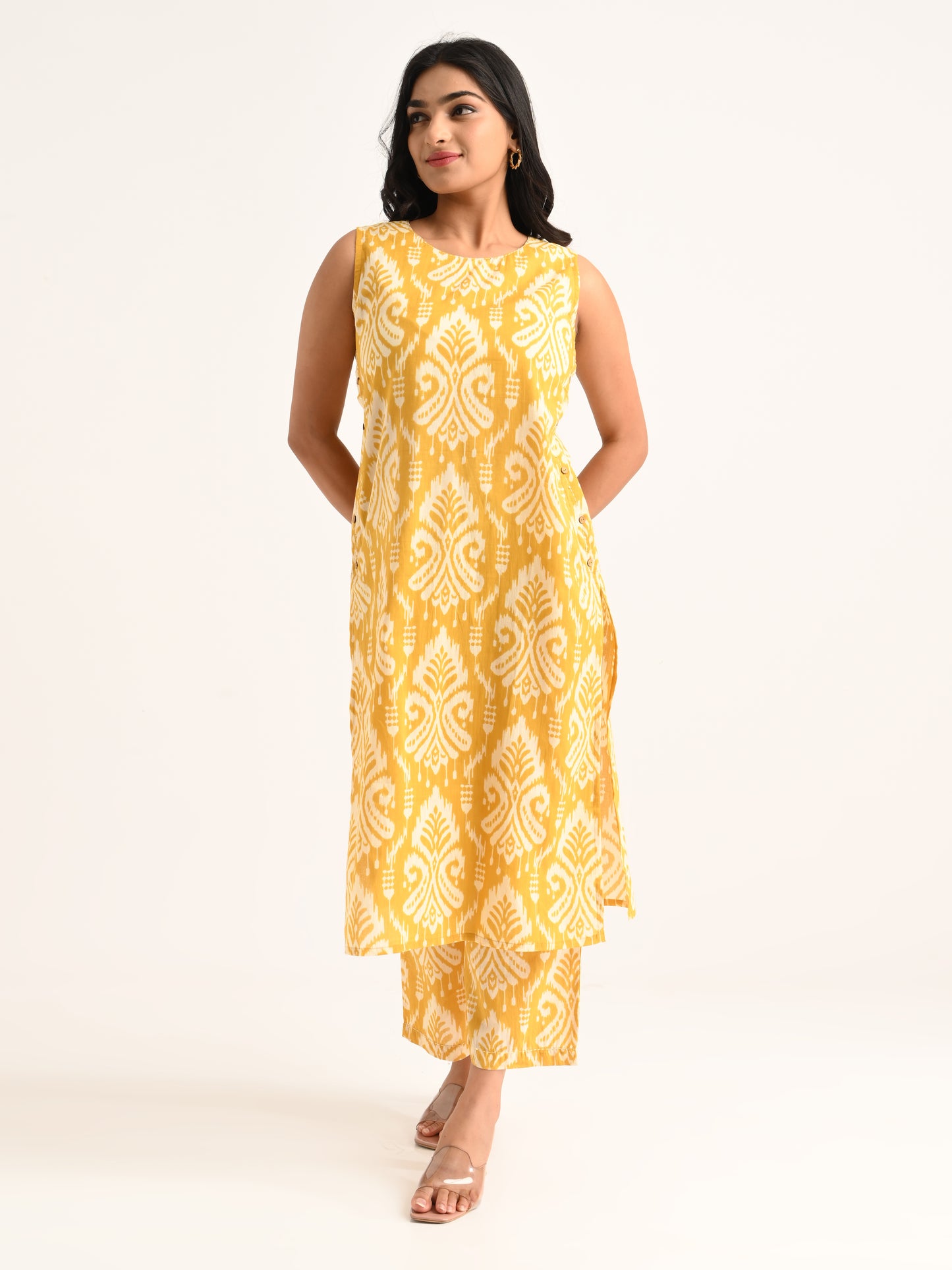 Mustard Sleeveless Printed Co-ord Set