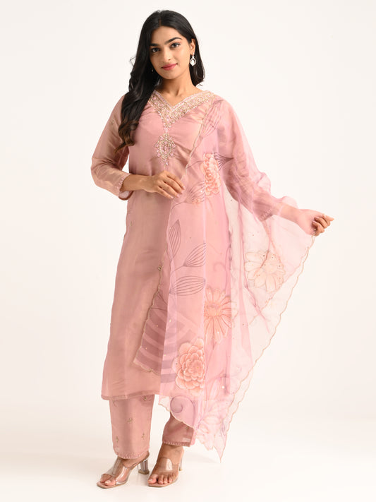 Blush Pink Embroidered Kurta Set with Dupatta