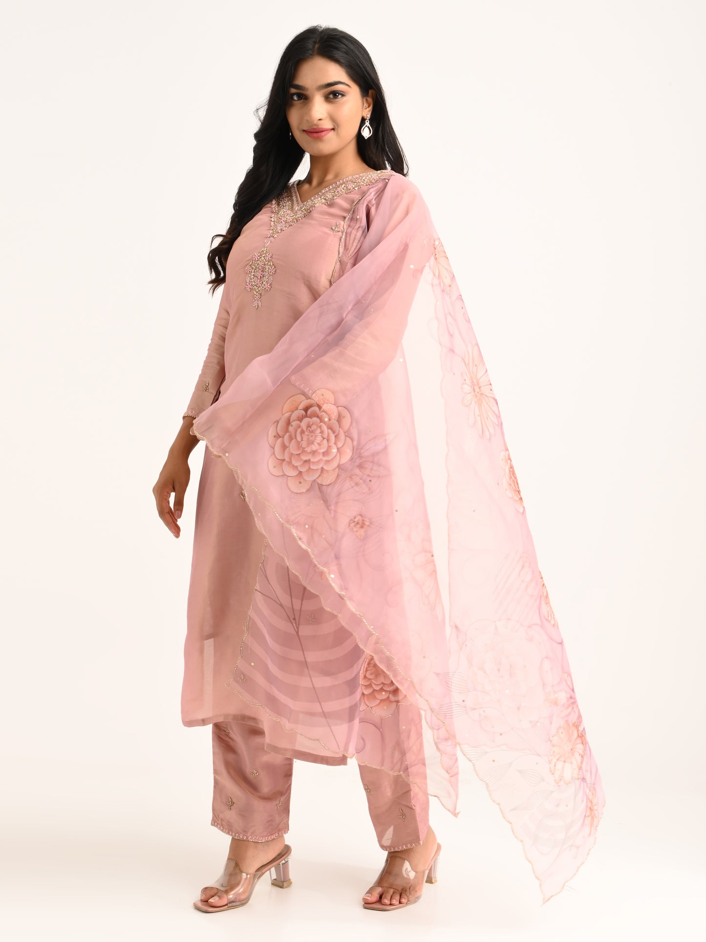 Blush Pink Embroidered Kurta Set with Dupatta