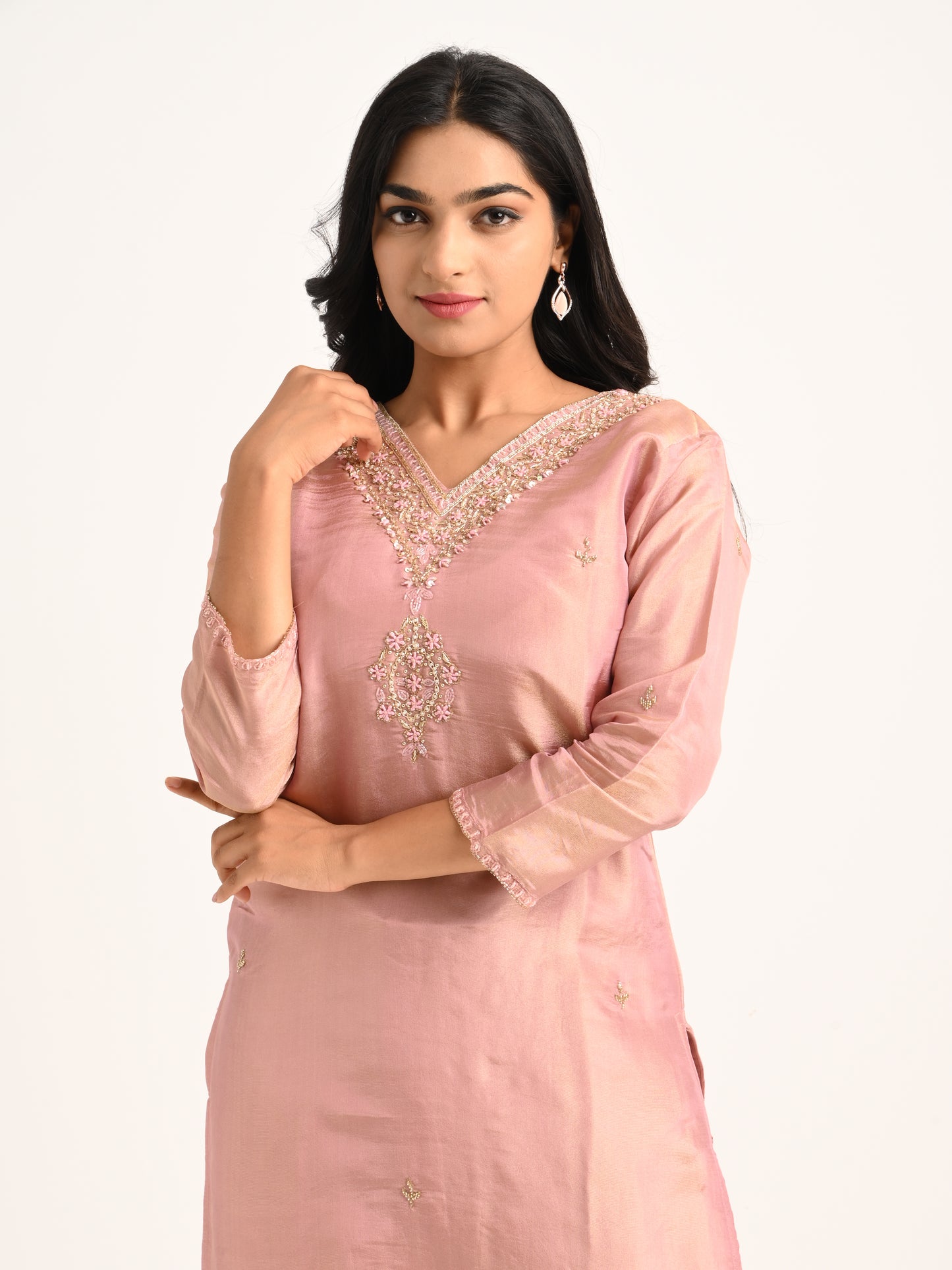 Blush Pink Embroidered Kurta Set with Dupatta