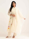 Ivory Floral Detail Kurta Set with Dupatta