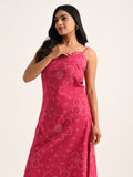 Rani Pink Sleeveless Printed Kurta Set with Dupatta