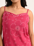Rani Pink Sleeveless Printed Kurta Set with Dupatta
