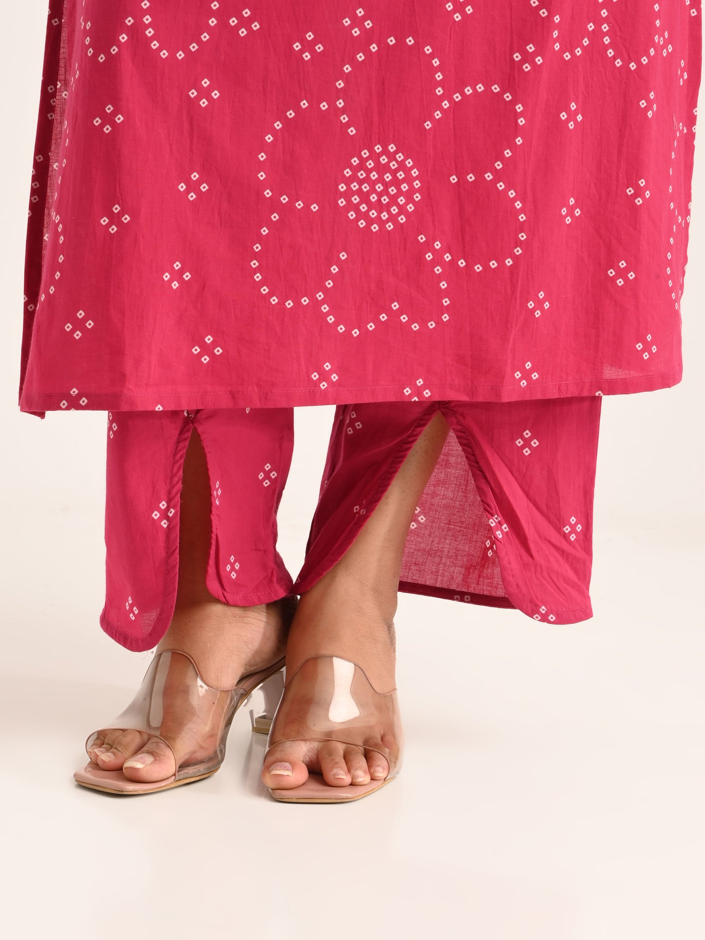 Rani Pink Sleeveless Printed Kurta Set with Dupatta